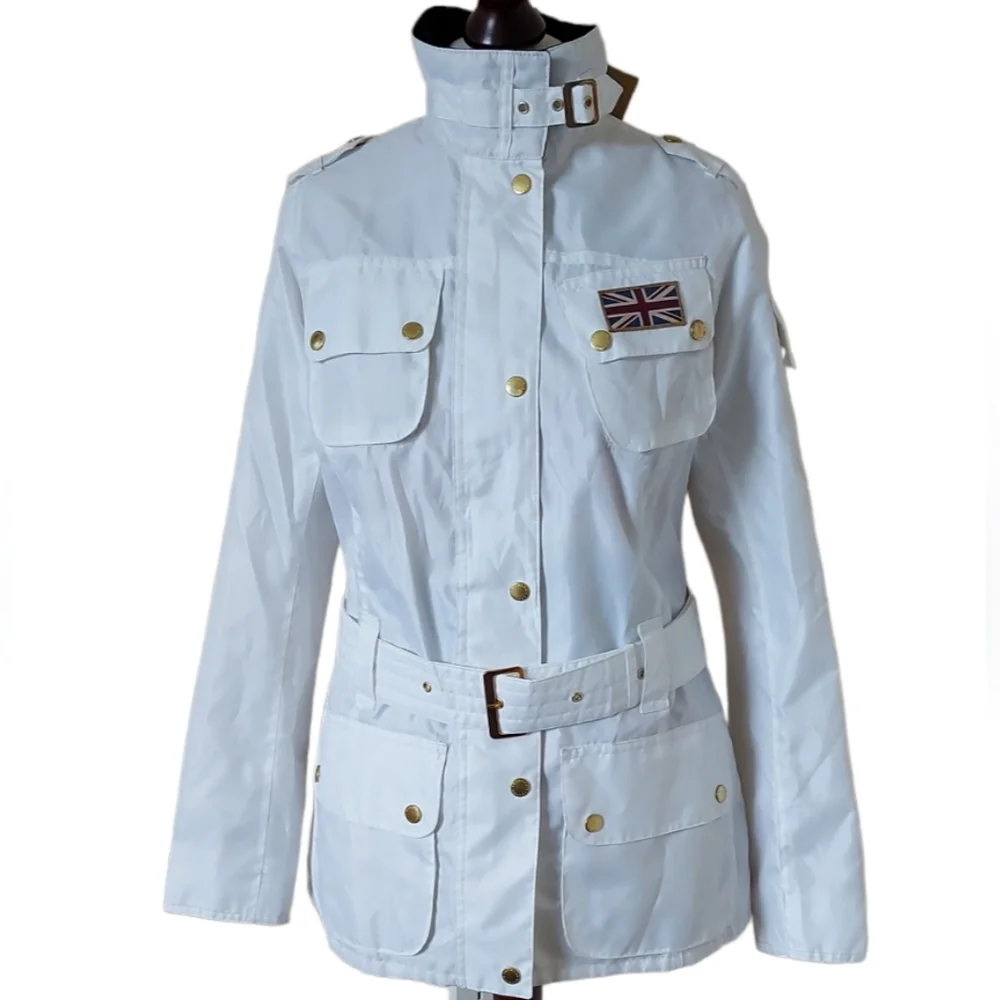 BNWT Barbour Womens White Rain Jacket UK Size 12 Lightweight Union Jack Lining. - Picture 1 of 16